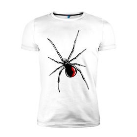 Мужская футболка премиум с принтом Черная вдова в Екатеринбурге, 92% хлопок, 8% лайкра | приталенный силуэт, круглый вырез ворота, длина до линии бедра, короткий рукав | паук | тарантул | черная вдова | черная вдованасекомые