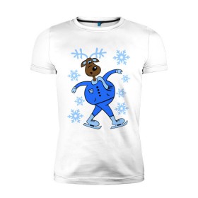 Мужская футболка премиум с принтом Олень на коньках в Екатеринбурге, 92% хлопок, 8% лайкра | приталенный силуэт, круглый вырез ворота, длина до линии бедра, короткий рукав | коньки | новогодний подарок | олень | олень и снег | олень на коньках | с новым годом | снежинки