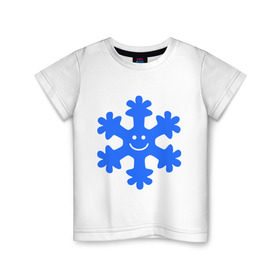 Детская футболка хлопок с принтом Веселая снежинка в Екатеринбурге, 100% хлопок | круглый вырез горловины, полуприлегающий силуэт, длина до линии бедер | веселая снежинка | идеи подарков | новый год 2014 | смайл