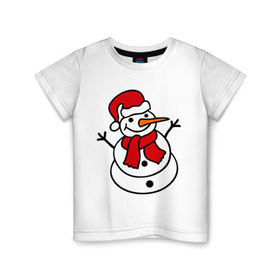 Детская футболка хлопок с принтом Снеговик в Екатеринбурге, 100% хлопок | круглый вырез горловины, полуприлегающий силуэт, длина до линии бедер | 2014 | веселый снеговик | зима | снег | снеговик | снеговикновый год | снежинки