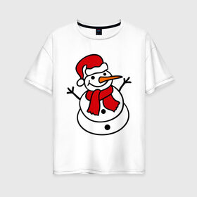 Женская футболка хлопок Oversize с принтом Снеговик в Екатеринбурге, 100% хлопок | свободный крой, круглый ворот, спущенный рукав, длина до линии бедер
 | 2014 | веселый снеговик | зима | снег | снеговик | снеговикновый год | снежинки