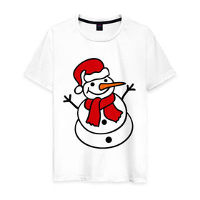 Мужская футболка хлопок с принтом Снеговик в Екатеринбурге, 100% хлопок | прямой крой, круглый вырез горловины, длина до линии бедер, слегка спущенное плечо. | Тематика изображения на принте: 2014 | веселый снеговик | зима | снег | снеговик | снеговикновый год | снежинки