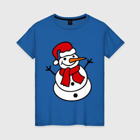 Женская футболка хлопок с принтом Снеговик в Екатеринбурге, 100% хлопок | прямой крой, круглый вырез горловины, длина до линии бедер, слегка спущенное плечо | 2014 | веселый снеговик | зима | снег | снеговик | снеговикновый год | снежинки
