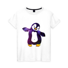 Женская футболка хлопок с принтом Пингвин просто космос в Екатеринбурге, 100% хлопок | прямой крой, круглый вырез горловины, длина до линии бедер, слегка спущенное плечо | пингвин