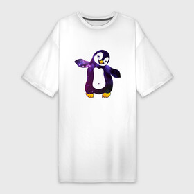 Платье-футболка хлопок с принтом Пингвин просто космос в Екатеринбурге,  |  | пингвин