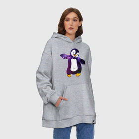 Худи SuperOversize хлопок с принтом Пингвин просто космос в Екатеринбурге, 70% хлопок, 30% полиэстер, мягкий начес внутри | карман-кенгуру, эластичная резинка на манжетах и по нижней кромке, двухслойный капюшон
 | пингвин