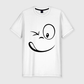 Мужская футболка премиум с принтом Смайл подмигивает в Екатеринбурге, 92% хлопок, 8% лайкра | приталенный силуэт, круглый вырез ворота, длина до линии бедра, короткий рукав | глаз | лицо | подмигивает | смайл | смайлик | упс | шок