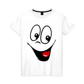 Женская футболка хлопок с принтом Заразительная улыбка в Екатеринбурге, 100% хлопок | прямой крой, круглый вырез горловины, длина до линии бедер, слегка спущенное плечо | smile | заразительная улыбка | смайл | смайлик | смайлы | улыбка