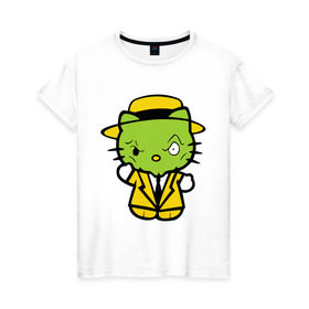 Женская футболка хлопок с принтом Kitty Mask в Екатеринбурге, 100% хлопок | прямой крой, круглый вырез горловины, длина до линии бедер, слегка спущенное плечо | kitty mask | зеленая кошка | кошки | маска