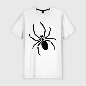 Мужская футболка премиум с принтом Страшный паук в Екатеринбурге, 92% хлопок, 8% лайкра | приталенный силуэт, круглый вырез ворота, длина до линии бедра, короткий рукав | Тематика изображения на принте: насекомые | паук | паук на спине | страшный паук | тарантул