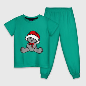 Детская пижама хлопок с принтом Мишка в новогодней шапке в Екатеринбурге, 100% хлопок |  брюки и футболка прямого кроя, без карманов, на брюках мягкая резинка на поясе и по низу штанин
 | Тематика изображения на принте: новогодний | рождество
