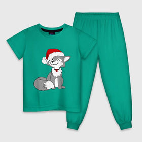 Детская пижама хлопок с принтом Новогодний Лисёнок в Екатеринбурге, 100% хлопок |  брюки и футболка прямого кроя, без карманов, на брюках мягкая резинка на поясе и по низу штанин
 | happy | new year | в шапке | лис | рождество