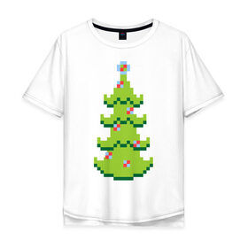 Мужская футболка хлопок Oversize с принтом Пиксельная елка в Екатеринбурге, 100% хлопок | свободный крой, круглый ворот, “спинка” длиннее передней части | 8 bit | елочка | ель | новогодняя елка | пиксели | пиксельный | с новым годом | с рождеством