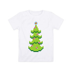 Детская футболка хлопок с принтом Пиксельная елка в Екатеринбурге, 100% хлопок | круглый вырез горловины, полуприлегающий силуэт, длина до линии бедер | 8 bit | елочка | ель | новогодняя елка | пиксели | пиксельный | с новым годом | с рождеством