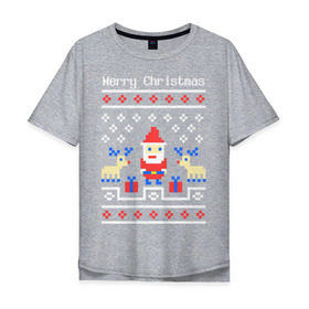 Мужская футболка хлопок Oversize с принтом Пиксельный узор в Екатеринбурге, 100% хлопок | свободный крой, круглый ворот, “спинка” длиннее передней части | 8 bit | merry christmas | новогодний | новогодняя | олени | орнамент | пиксели | пиксельный узор | подарки | подарок на новый год | рождество | с новым годом | с рождеством | санта клаус
