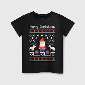 Детская футболка хлопок с принтом Пиксельный узор в Екатеринбурге, 100% хлопок | круглый вырез горловины, полуприлегающий силуэт, длина до линии бедер | 8 bit | merry christmas | новогодний | новогодняя | олени | орнамент | пиксели | пиксельный узор | подарки | подарок на новый год | рождество | с новым годом | с рождеством | санта клаус