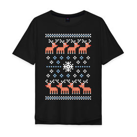 Мужская футболка хлопок Oversize с принтом Узор из оленей в Екатеринбурге, 100% хлопок | свободный крой, круглый ворот, “спинка” длиннее передней части | 8 bit | merry christmas | новогодний | новогодняя | олени | орнамент | пиксели | пиксельный узор | подарки | подарок на новый год | рождество | с новым годом | с рождеством | санта клаус