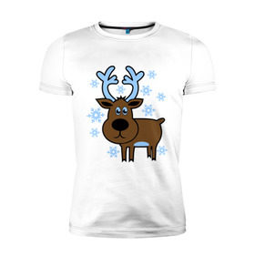 Мужская футболка премиум с принтом Олень и снежинки в Екатеринбурге, 92% хлопок, 8% лайкра | приталенный силуэт, круглый вырез ворота, длина до линии бедра, короткий рукав | новогодний подарок | новый год | олень | олень и снижинки | с новым годом | снег | снежинки