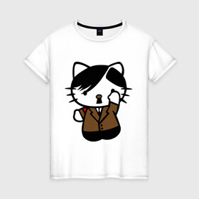 Женская футболка хлопок с принтом Kitty Hitler в Екатеринбурге, 100% хлопок | прямой крой, круглый вырез горловины, длина до линии бедер, слегка спущенное плечо | Тематика изображения на принте: kitty hitler | кошки | прикольные картинки