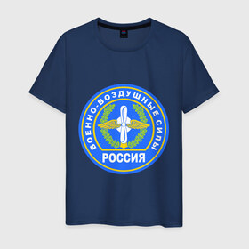 Мужская футболка хлопок с принтом ВВС в Екатеринбурге, 100% хлопок | прямой крой, круглый вырез горловины, длина до линии бедер, слегка спущенное плечо. | армейские | ввс | военно   воздушные силы | россия | силовые структуры