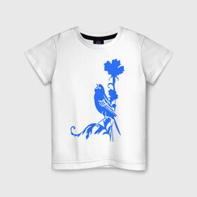 Детская футболка хлопок с принтом Птичка на цветочке в Екатеринбурге, 100% хлопок | круглый вырез горловины, полуприлегающий силуэт, длина до линии бедер | птичка | птичка на цветочке | птичка поет | сад | соловей