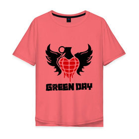 Мужская футболка хлопок Oversize с принтом Green Day Wings в Екатеринбурге, 100% хлопок | свободный крой, круглый ворот, “спинка” длиннее передней части | green day | green day wings | green day граната | heavy metal | metal | rock | trash metal | альтернатива | граната | грин дэй | квартет | метал | рок | рок группа | рок группы | трэш метал | хеви метал