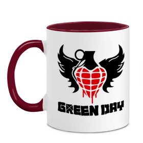 Кружка двухцветная с принтом Green Day Wings в Екатеринбурге, керамика | объем — 330 мл, диаметр — 80 мм. Цветная ручка и кайма сверху, в некоторых цветах — вся внутренняя часть | green day | green day wings | green day граната | heavy metal | metal | rock | trash metal | альтернатива | граната | грин дэй | квартет | метал | рок | рок группа | рок группы | трэш метал | хеви метал