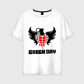 Женская футболка хлопок Oversize с принтом Green Day Wings в Екатеринбурге, 100% хлопок | свободный крой, круглый ворот, спущенный рукав, длина до линии бедер
 | green day | green day wings | green day граната | heavy metal | metal | rock | trash metal | альтернатива | граната | грин дэй | квартет | метал | рок | рок группа | рок группы | трэш метал | хеви метал