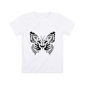 Детская футболка хлопок с принтом Тигровая бабочка в Екатеринбурге, 100% хлопок | круглый вырез горловины, полуприлегающий силуэт, длина до линии бедер | животные | иллюзия | полет мотылька | прикольные картинки | тигровая бабочка