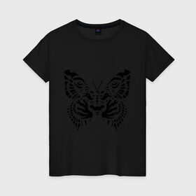 Женская футболка хлопок с принтом Тигровая бабочка в Екатеринбурге, 100% хлопок | прямой крой, круглый вырез горловины, длина до линии бедер, слегка спущенное плечо | животные | иллюзия | полет мотылька | прикольные картинки | тигровая бабочка