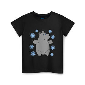 Детская футболка хлопок с принтом Белый мишка в Екатеринбурге, 100% хлопок | круглый вырез горловины, полуприлегающий силуэт, длина до линии бедер | Тематика изображения на принте: белый медведь | белый мишка | животные | мишка с в снежинках | новогодний мишка | новый год
