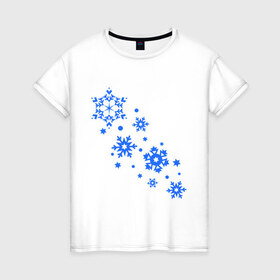 Женская футболка хлопок с принтом Снежинки (snowflakes) в Екатеринбурге, 100% хлопок | прямой крой, круглый вырез горловины, длина до линии бедер, слегка спущенное плечо | 