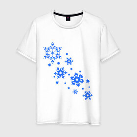 Мужская футболка хлопок с принтом Снежинки (snowflakes) в Екатеринбурге, 100% хлопок | прямой крой, круглый вырез горловины, длина до линии бедер, слегка спущенное плечо. | 
