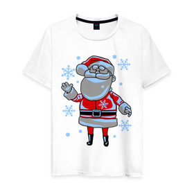 Мужская футболка хлопок с принтом Дед мороз и снег в Екатеринбурге, 100% хлопок | прямой крой, круглый вырез горловины, длина до линии бедер, слегка спущенное плечо. | Тематика изображения на принте: 
