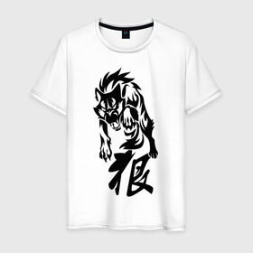 Мужская футболка хлопок с принтом Волк в Екатеринбурге, 100% хлопок | прямой крой, круглый вырез горловины, длина до линии бедер, слегка спущенное плечо. | media | волк | злой волк | прыжок волка | трайблы и узоры | хищник