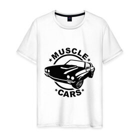 Мужская футболка хлопок с принтом Muscle cars в Екатеринбурге, 100% хлопок | прямой крой, круглый вырез горловины, длина до линии бедер, слегка спущенное плечо. | Тематика изображения на принте: muscle cars | автомобильные | гонки | машина | тачка