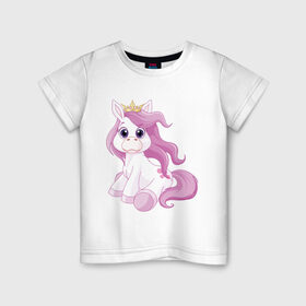 Детская футболка хлопок с принтом Пони (маленькая принцесса) в Екатеринбурге, 100% хлопок | круглый вырез горловины, полуприлегающий силуэт, длина до линии бедер | корона | пони | розовая пони