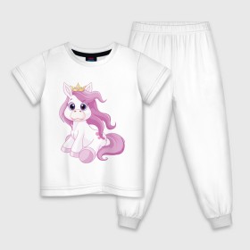 Детская пижама хлопок с принтом Пони (маленькая принцесса) в Екатеринбурге, 100% хлопок |  брюки и футболка прямого кроя, без карманов, на брюках мягкая резинка на поясе и по низу штанин
 | корона | пони | розовая пони