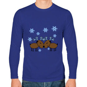 Мужской лонгслив хлопок с принтом Влюбленные олени в Екатеринбурге, 100% хлопок |  | влюбленные олени | новый год | олени | снежинки