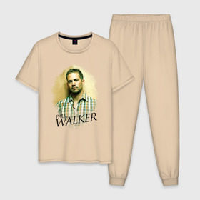 Мужская пижама хлопок с принтом Paul Walker в Екатеринбурге, 100% хлопок | брюки и футболка прямого кроя, без карманов, на брюках мягкая резинка на поясе и по низу штанин
 | paul walker | актер | пол уокер