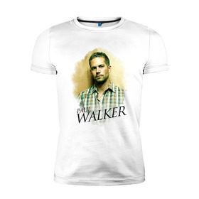 Мужская футболка премиум с принтом Paul Walker в Екатеринбурге, 92% хлопок, 8% лайкра | приталенный силуэт, круглый вырез ворота, длина до линии бедра, короткий рукав | paul walker | актер | пол уокер