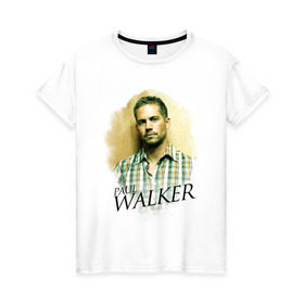 Женская футболка хлопок с принтом Paul Walker в Екатеринбурге, 100% хлопок | прямой крой, круглый вырез горловины, длина до линии бедер, слегка спущенное плечо | paul walker | актер | пол уокер
