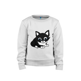 Детский свитшот хлопок с принтом Кошечка в Екатеринбурге, 100% хлопок | круглый вырез горловины, эластичные манжеты, пояс и воротник | киска | кошечка | кошка с белым хвостиком | мяу | черная кошка