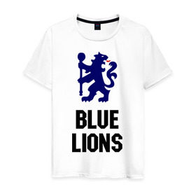 Мужская футболка хлопок с принтом blue lions (chelsea) в Екатеринбурге, 100% хлопок | прямой крой, круглый вырез горловины, длина до линии бедер, слегка спущенное плечо. | blue lions | blue lions (chelsea) | спорт | футбол