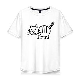 Мужская футболка хлопок Oversize с принтом Рисунок кота в Екатеринбурге, 100% хлопок | свободный крой, круглый ворот, “спинка” длиннее передней части | кот | кот с тремя полосками | котик | рисунок кота | смешной кот | усы