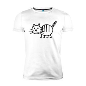 Мужская футболка премиум с принтом Рисунок кота в Екатеринбурге, 92% хлопок, 8% лайкра | приталенный силуэт, круглый вырез ворота, длина до линии бедра, короткий рукав | Тематика изображения на принте: кот | кот с тремя полосками | котик | рисунок кота | смешной кот | усы