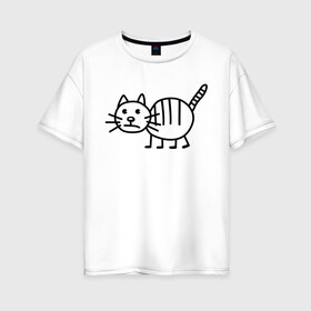 Женская футболка хлопок Oversize с принтом Рисунок кота в Екатеринбурге, 100% хлопок | свободный крой, круглый ворот, спущенный рукав, длина до линии бедер
 | кот | кот с тремя полосками | котик | рисунок кота | смешной кот | усы