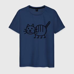 Мужская футболка хлопок с принтом Рисунок кота в Екатеринбурге, 100% хлопок | прямой крой, круглый вырез горловины, длина до линии бедер, слегка спущенное плечо. | кот | кот с тремя полосками | котик | рисунок кота | смешной кот | усы