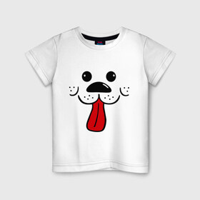 Детская футболка хлопок с принтом Радостный песик в Екатеринбурге, 100% хлопок | круглый вырез горловины, полуприлегающий силуэт, длина до линии бедер | Тематика изображения на принте: пёсик | радостный песик | собака | язык