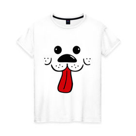 Женская футболка хлопок с принтом Радостный песик в Екатеринбурге, 100% хлопок | прямой крой, круглый вырез горловины, длина до линии бедер, слегка спущенное плечо | пёсик | радостный песик | собака | язык